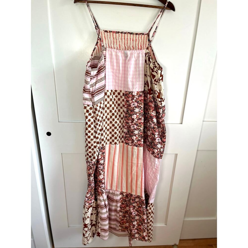 Gingham Patchwork Floral Tiered Maxi Sundress Cottage Coastal Boho Sundress XL - Picture 4 of 5